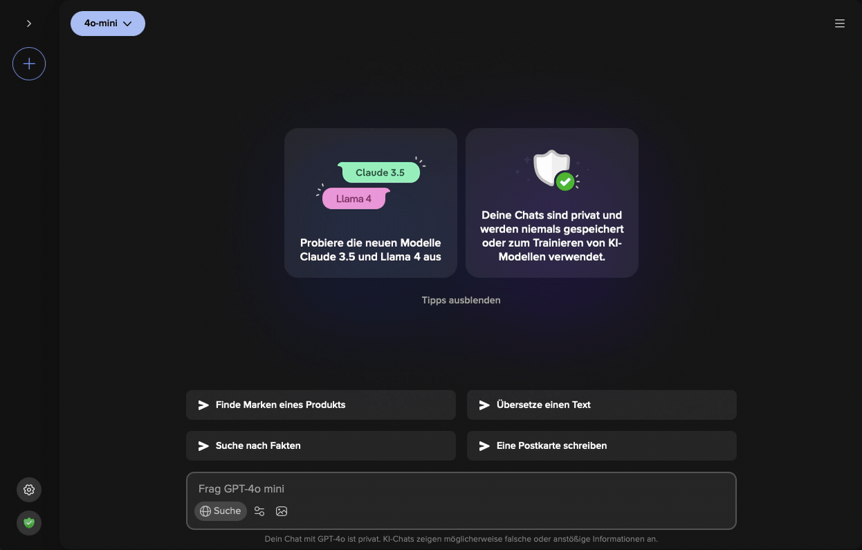 Webinterface von duck.ai generiert eine Antwort auf die Frage nach der Definition von Open Innovation